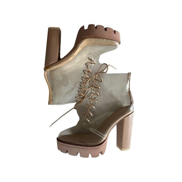 Women's Transparent PVC Lace-Up Platform Block Boots Size 40 - Picture 4 of 8